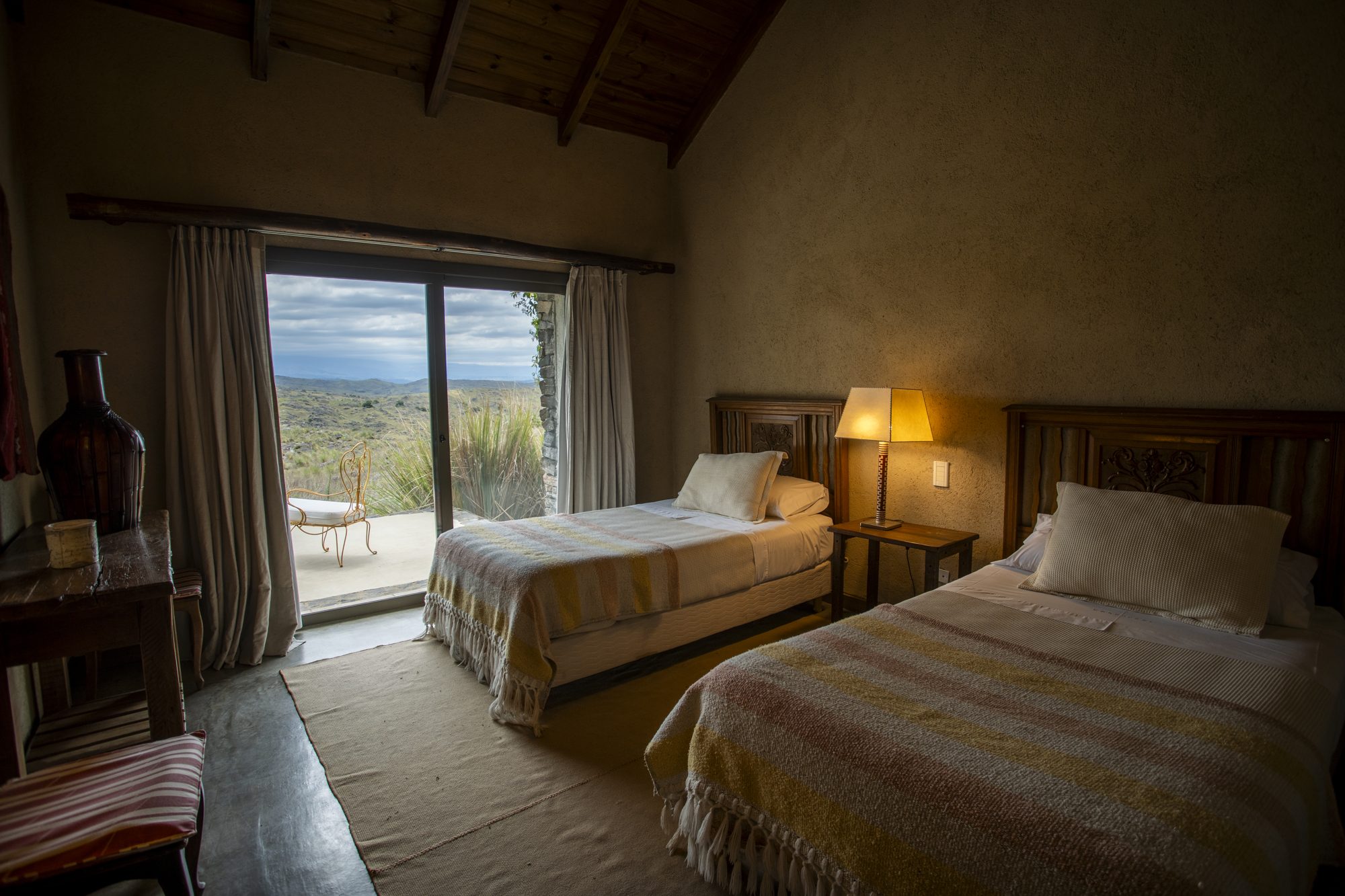 Twin bedroom looking over the land